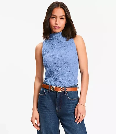 Petite Puckered Mock Neck Top