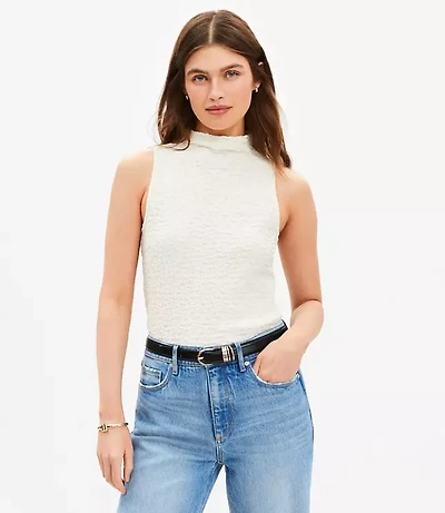 Petite Puckered Mock Neck Top
