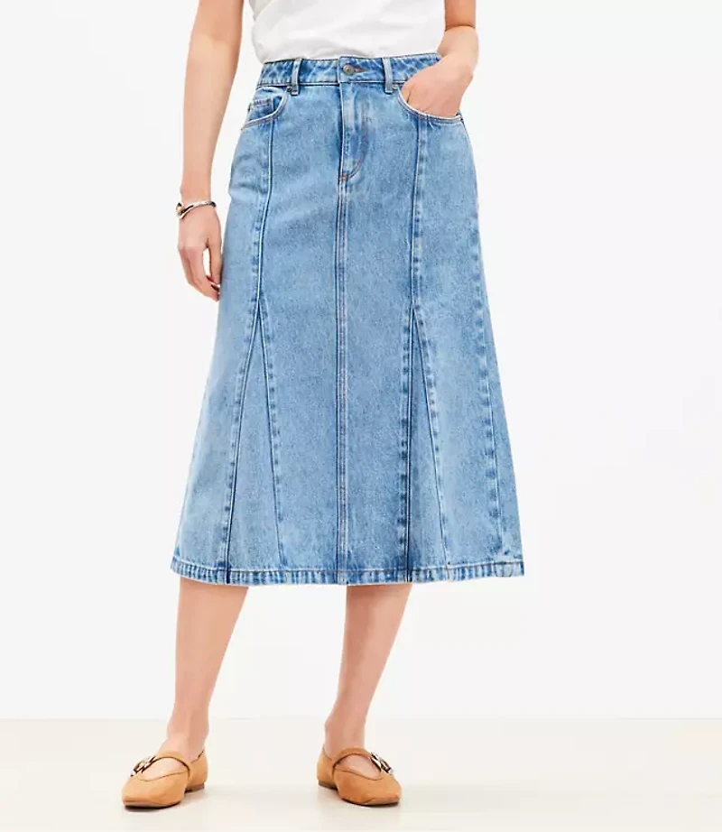 Denim Trumpet Midi Skirt Authentic Vintage Mid Wash