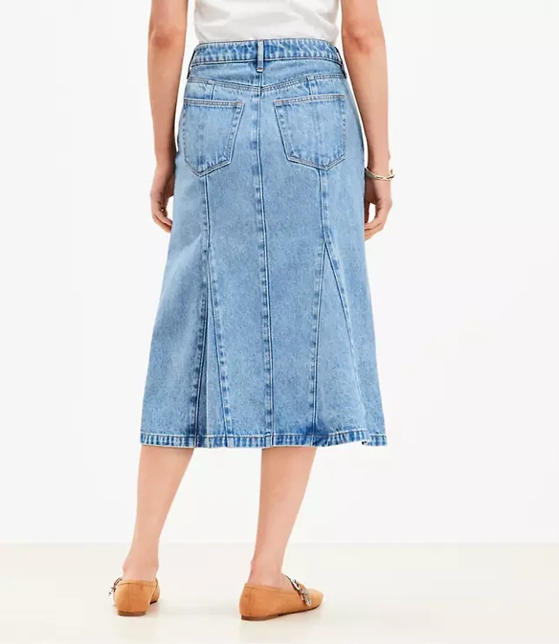 Denim Trumpet Midi Skirt Authentic Vintage Mid Wash