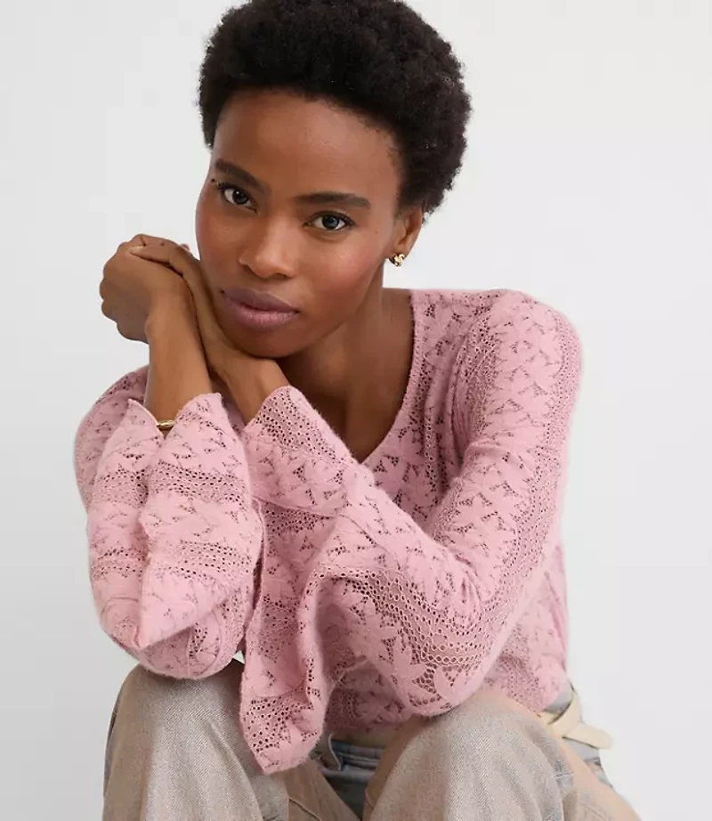 Floral Lace Godet Sleeve Top