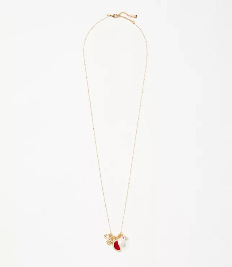 Watermelon Pearlized Pave Cluster Pendant Necklace