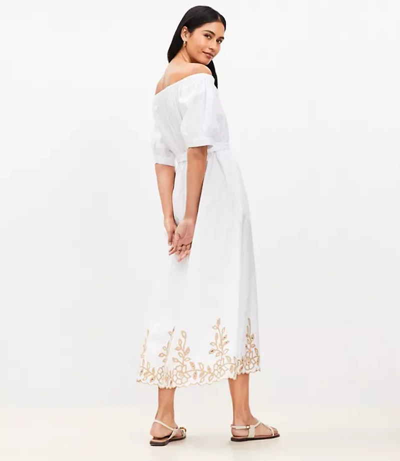 Petite Off The Shoulder Midi Pocket Shirtdress