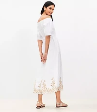 Petite Off The Shoulder Midi Pocket Shirtdress
