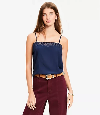 Petite Lace Trim Pintucked Cami