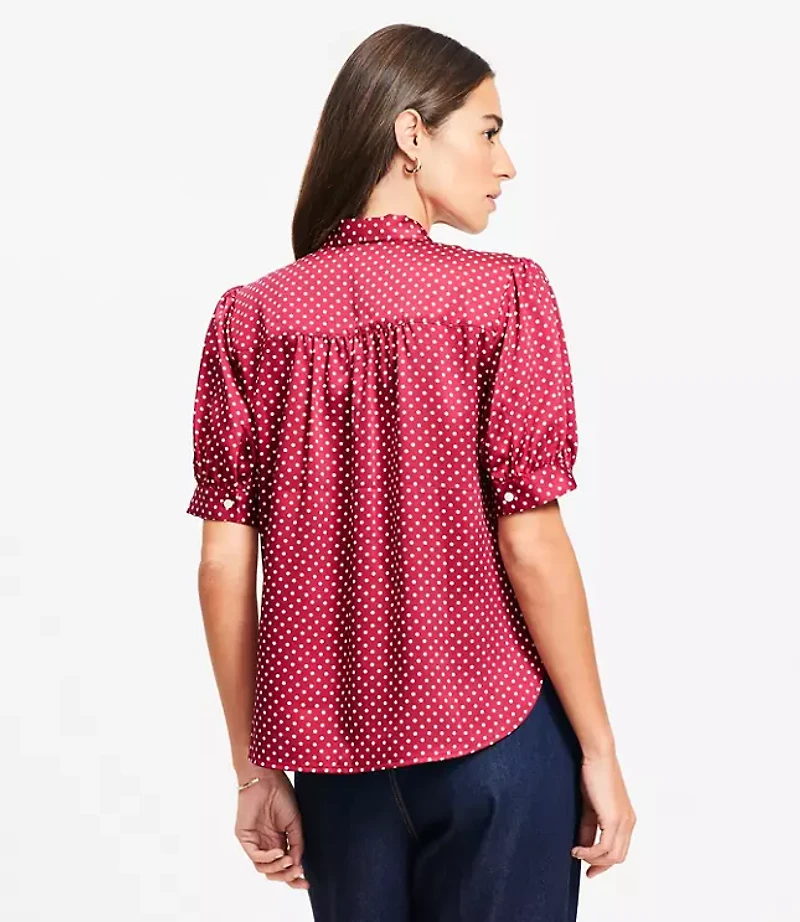 Petite Dotted Bow Blouse