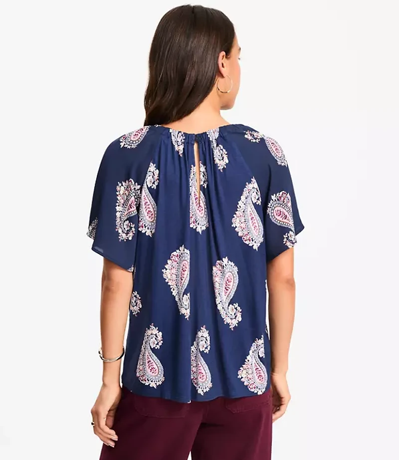 Petite Paisley Cutout Mixed Media Blouse