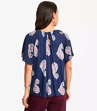 Petite Paisley Cutout Mixed Media Blouse