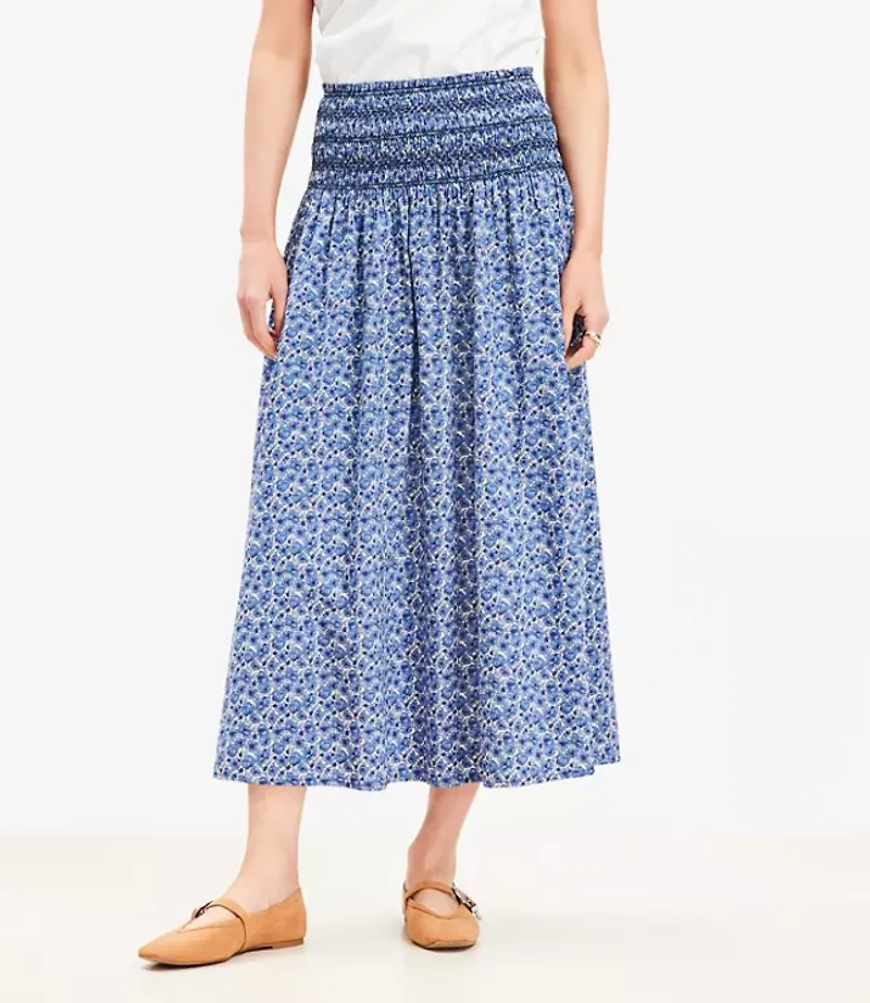 Floral Smocked Midi Skirt