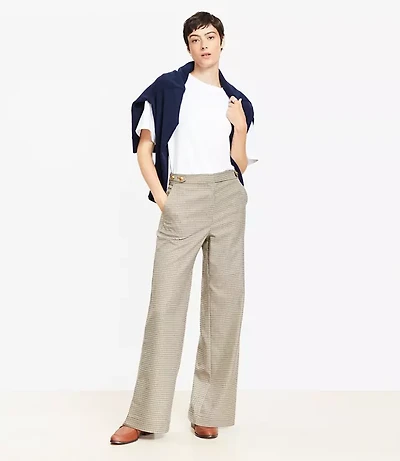 Petite Tab Waist Wide Leg Pants Plaid