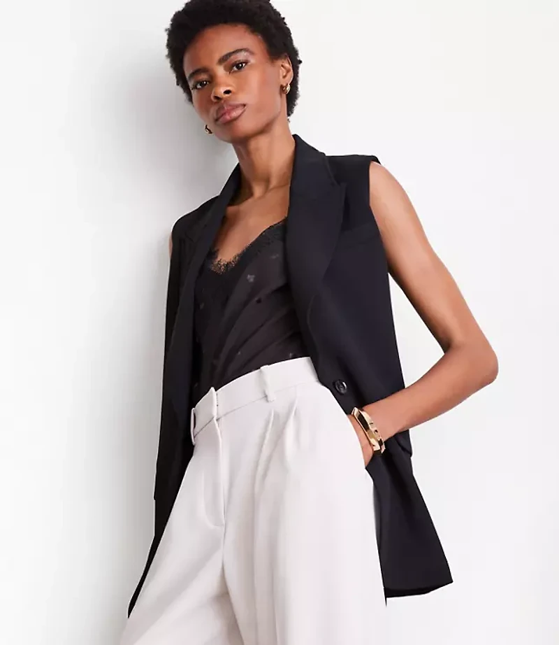 Petite LOFT Versa Crepe Drape Belted Blazer Vest