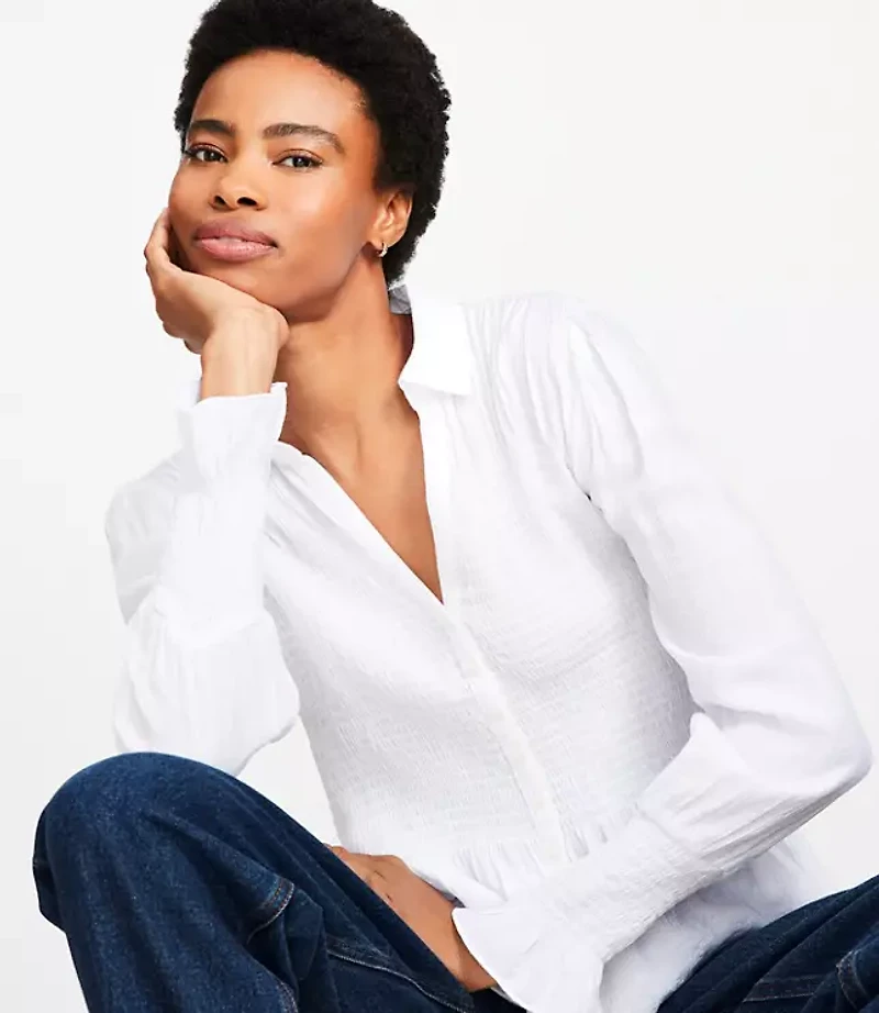 Petite Smocked Peplum Blouse