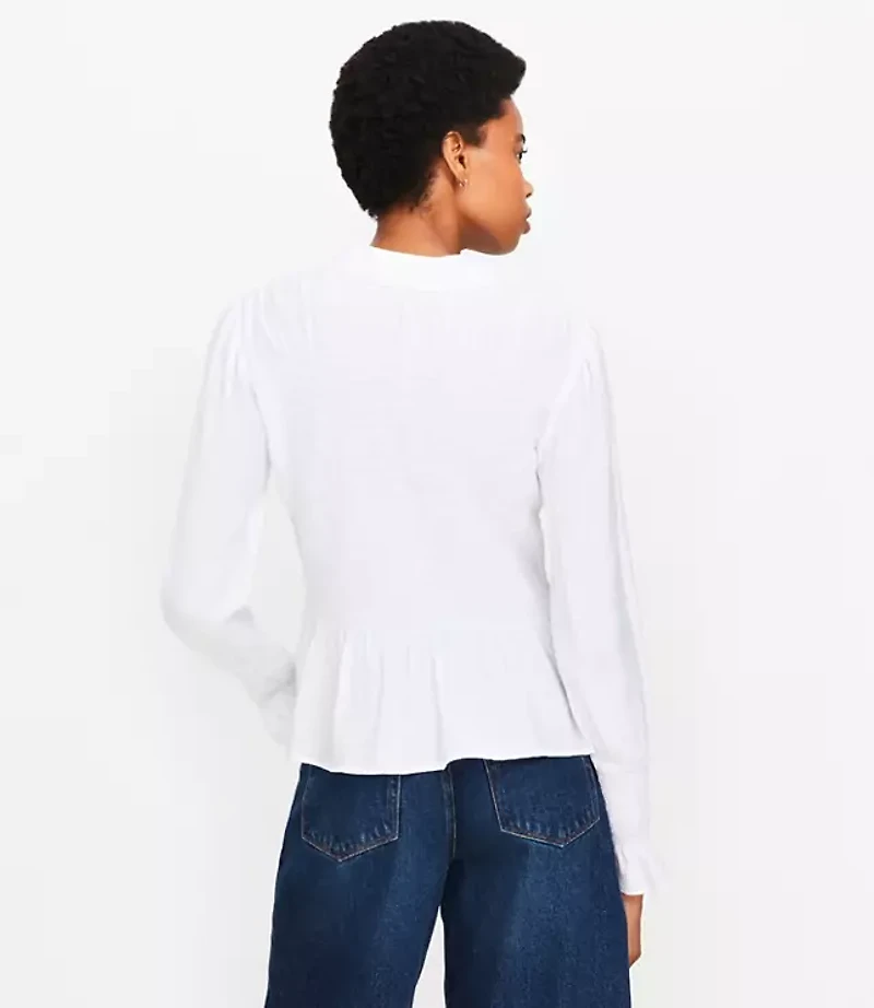 Petite Smocked Peplum Blouse