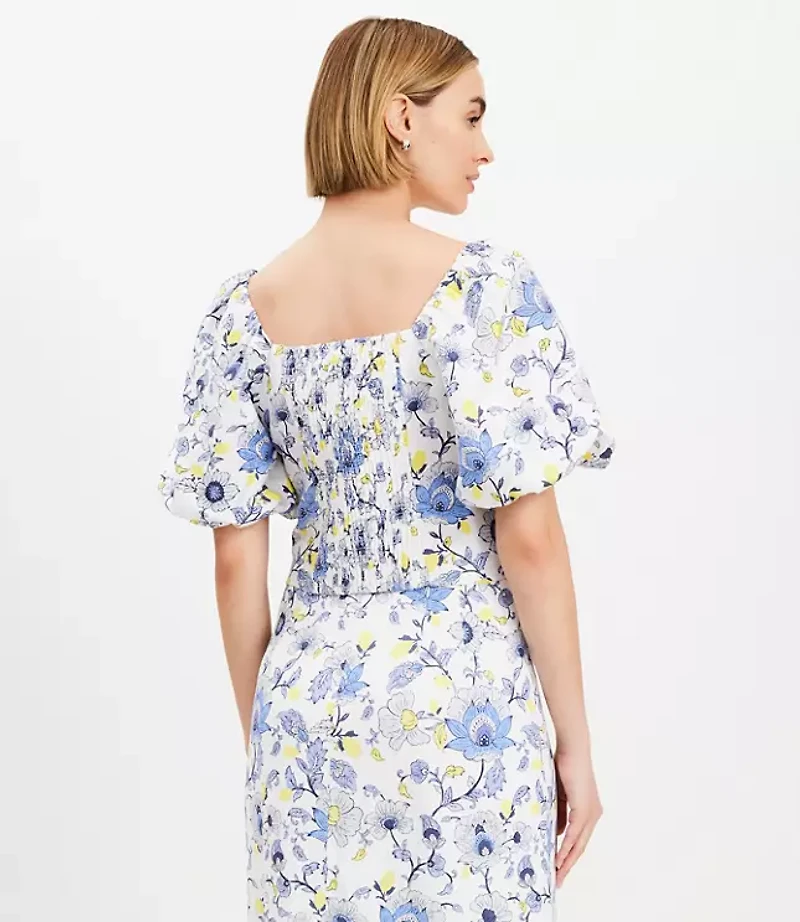 Petite Garden Linen Blend Bubble Sleeve Top