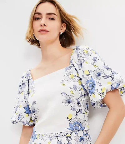 Petite Garden Linen Blend Bubble Sleeve Top