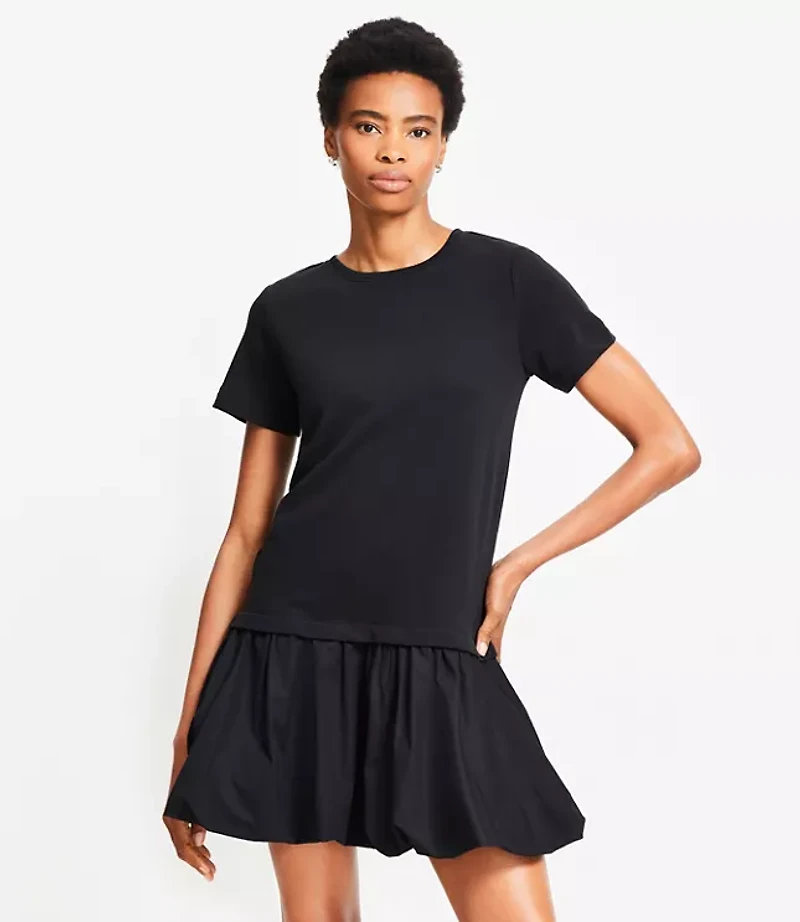 Bubble Hem Mixed Media Mini Dress
