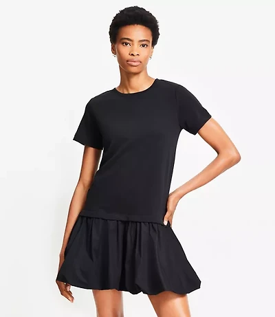 Bubble Hem Mixed Media Mini Dress