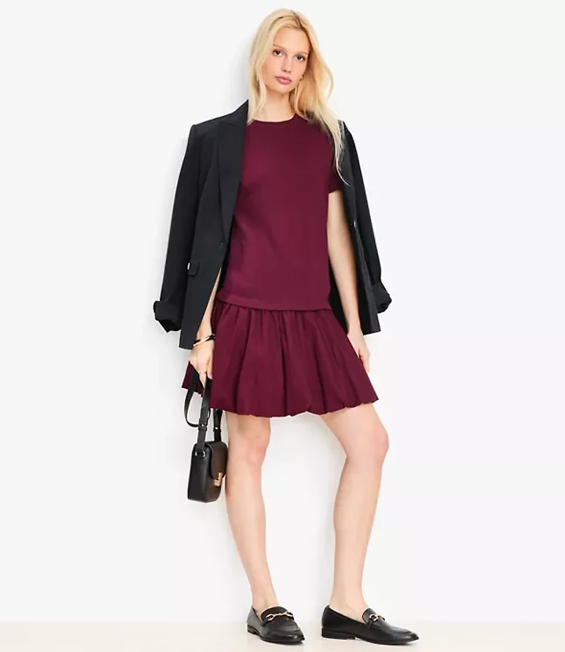 Bubble Hem Mixed Media Mini Dress