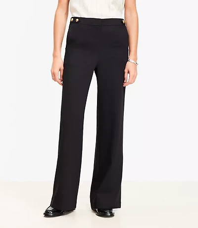 Petite Curvy Tab Waist Wide Leg Pants Twill