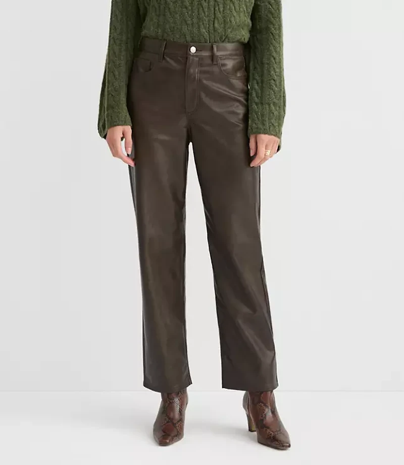 Petite Five Pocket Straight Pants Faux Leather