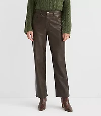 Petite Five Pocket Straight Pants Faux Leather