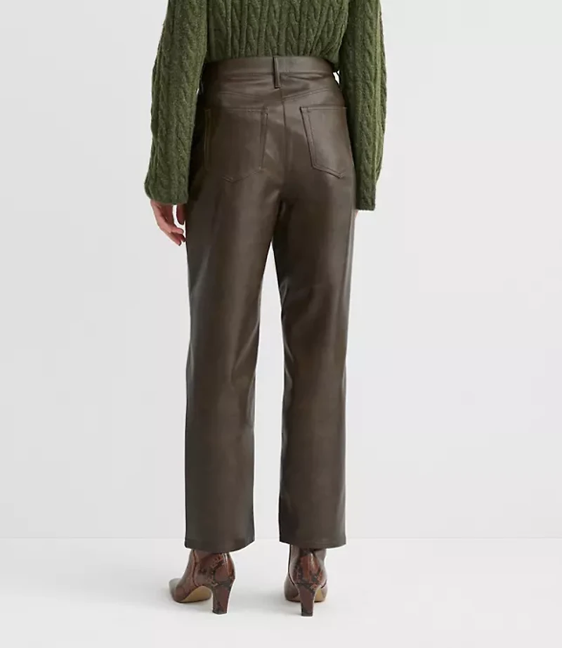 Petite Five Pocket Straight Pants Faux Leather