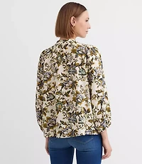 Petite Floral Blouson Sleeve Split Neck Blouse