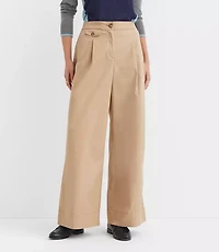 Petite Coin Pocket Pleated Wide Leg Pants Twill