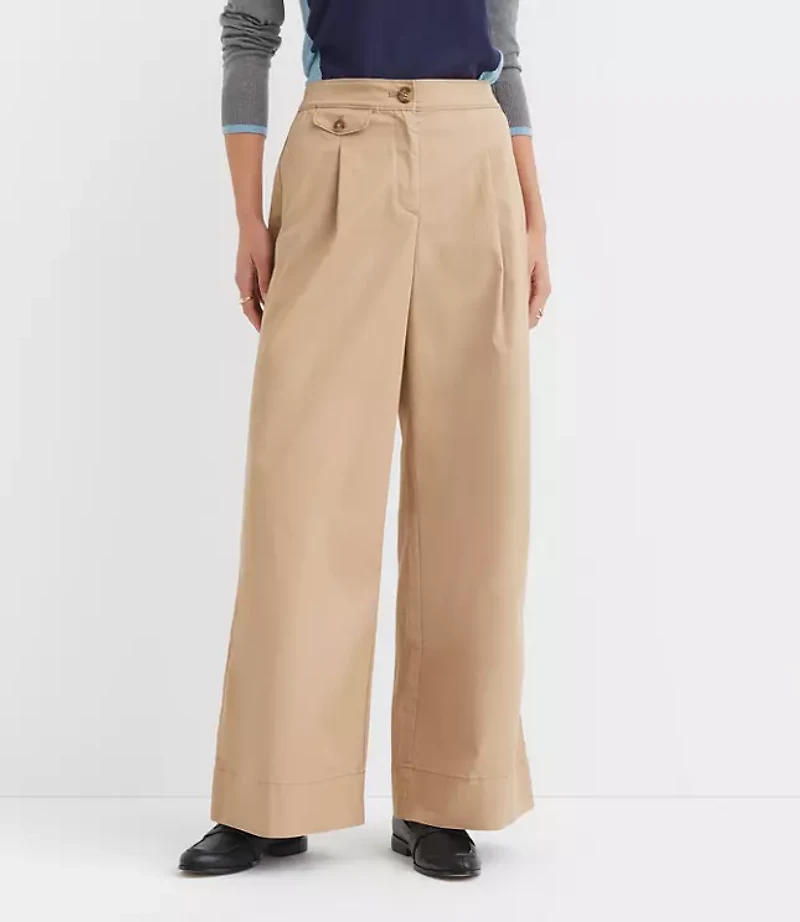Petite Coin Pocket Pleated Wide Leg Pants Twill