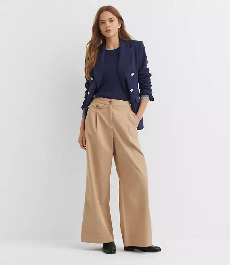 Petite Coin Pocket Pleated Wide Leg Pants Twill