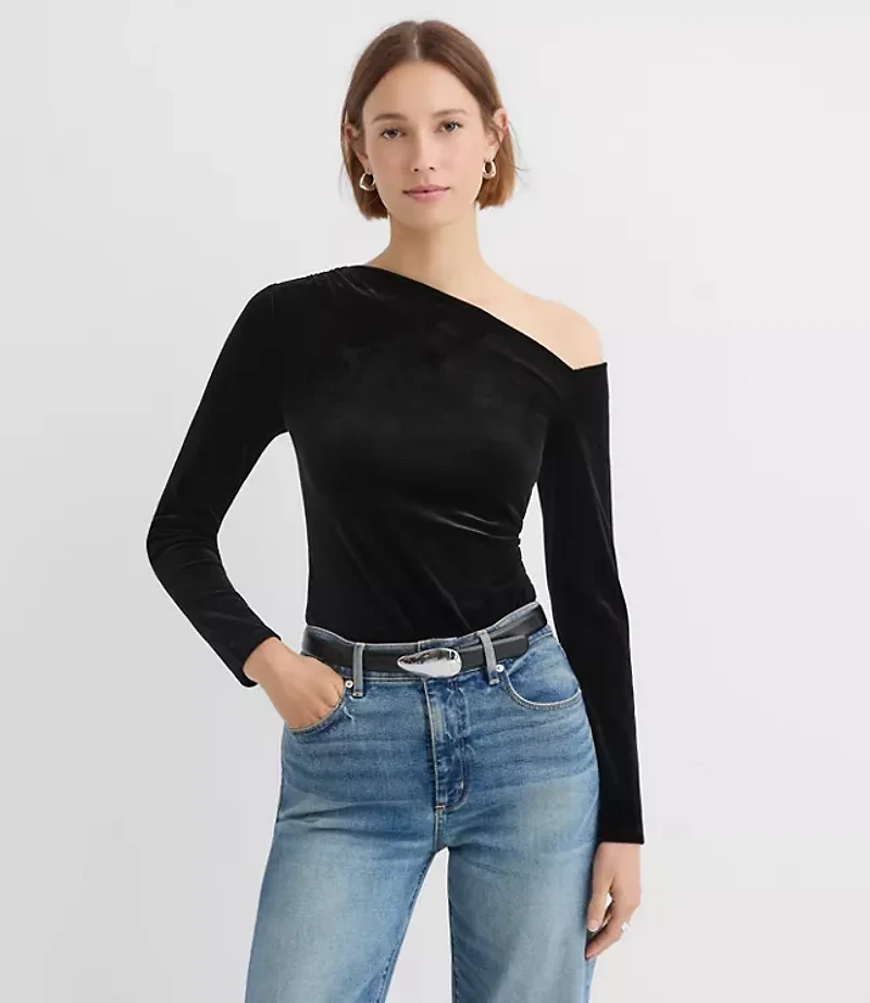 Velour One Shoulder Top