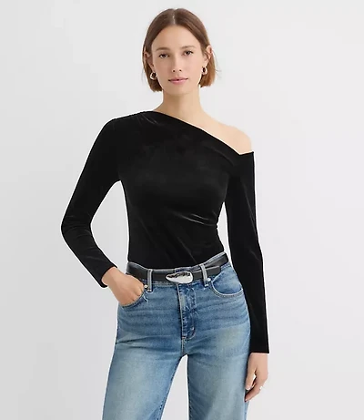 Velour One Shoulder Top
