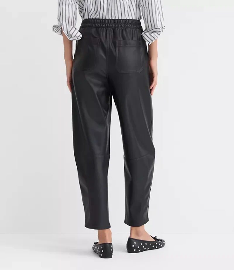 Petite Pull On Barrel Pants Faux Leather
