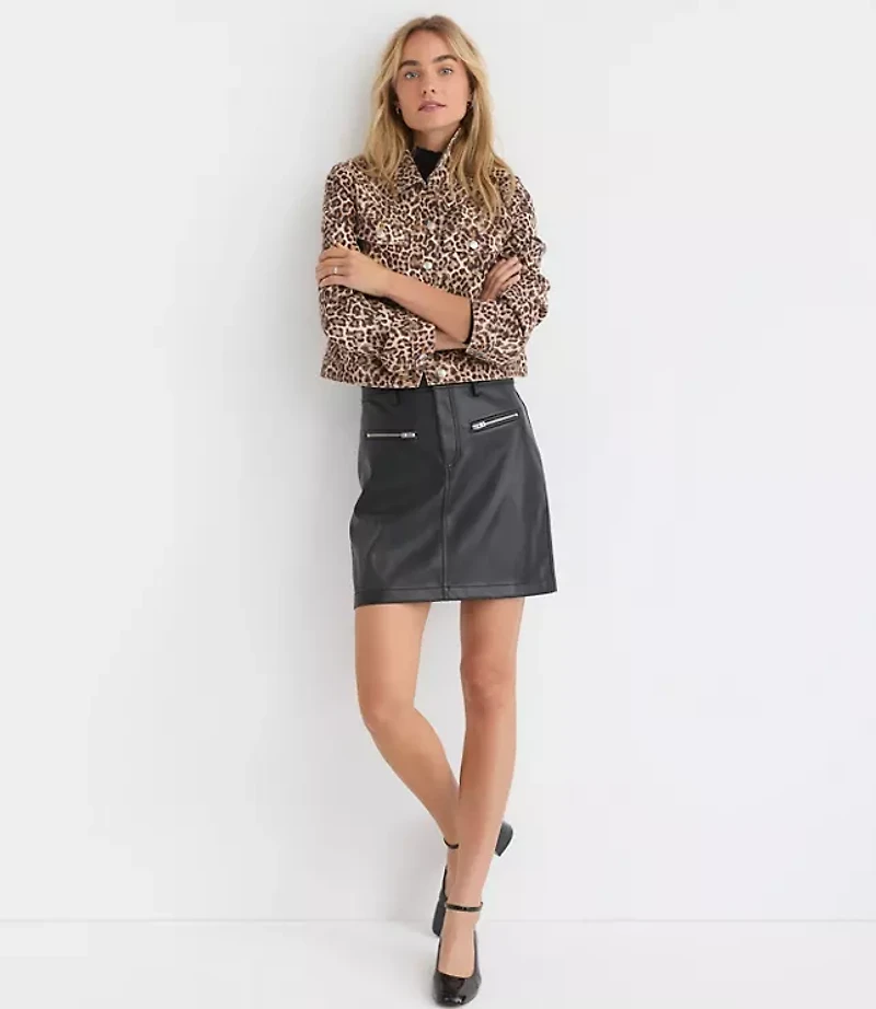 Petite Leopard Print Denim Jacket