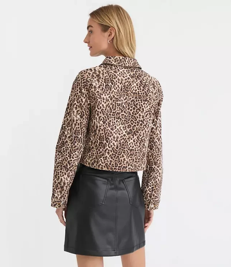 Petite Leopard Print Denim Jacket