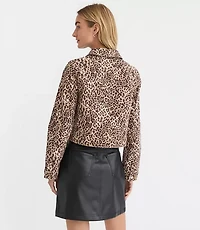 Petite Leopard Print Denim Jacket