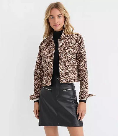 Petite Leopard Print Denim Jacket