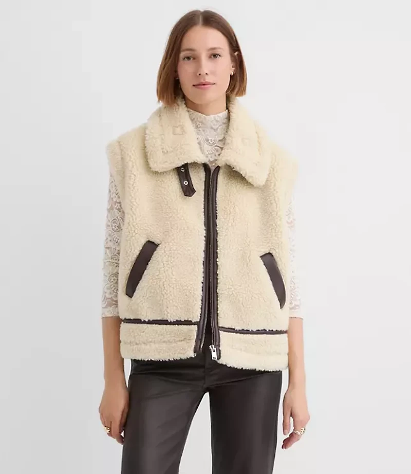 Crackle Faux Suede & Shearling Pocket Vest