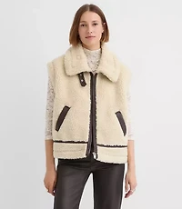 Crackle Faux Suede & Shearling Pocket Vest