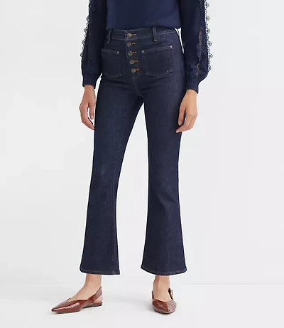 Curvy Patch Pocket High Rise Kick Crop Jeans Classic Rinse Wash