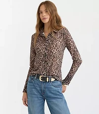Petite Leopard Print Mesh Shirt