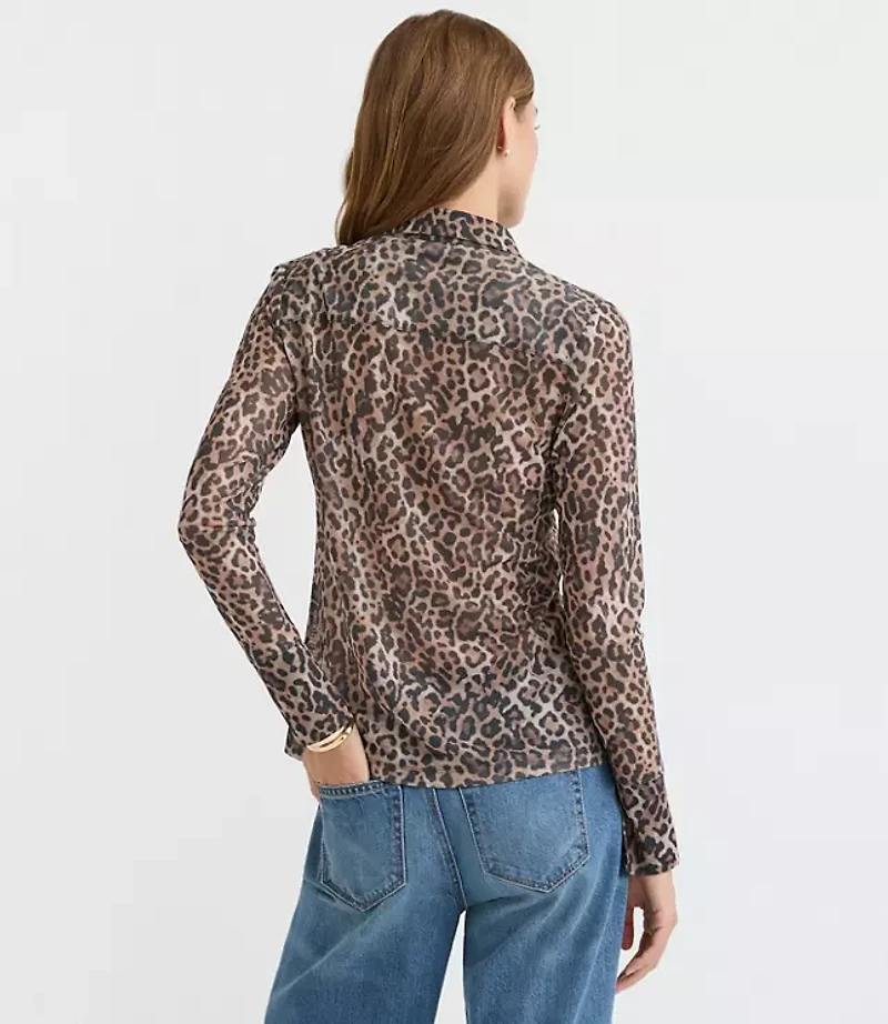 Petite Leopard Print Mesh Shirt