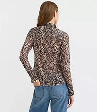 Petite Leopard Print Mesh Shirt