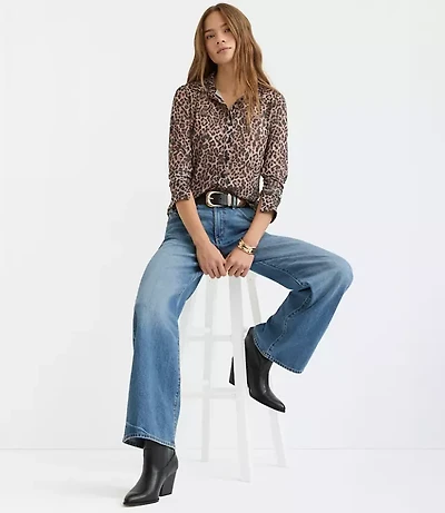 Petite Leopard Print Mesh Shirt