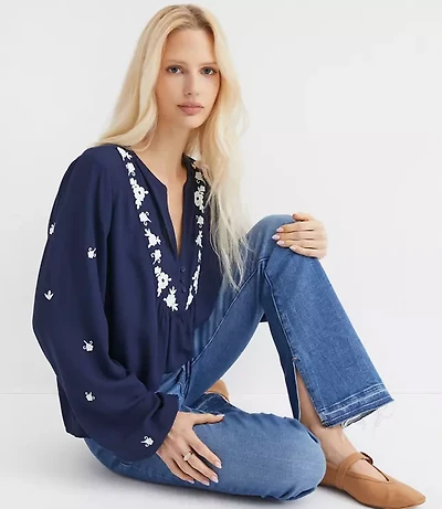 Floral Embroidered Bib Blouse