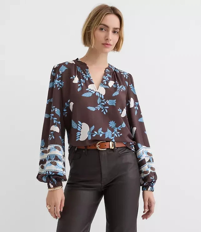 Garden Ruffle Split Neck Blouse
