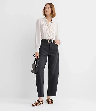 Petite High Rise Barrel Jeans Washed Black