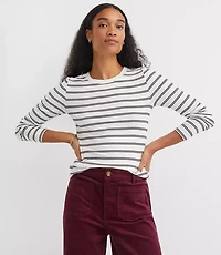 Stripe Ribbed Crew Neck Long Sleeve Tee