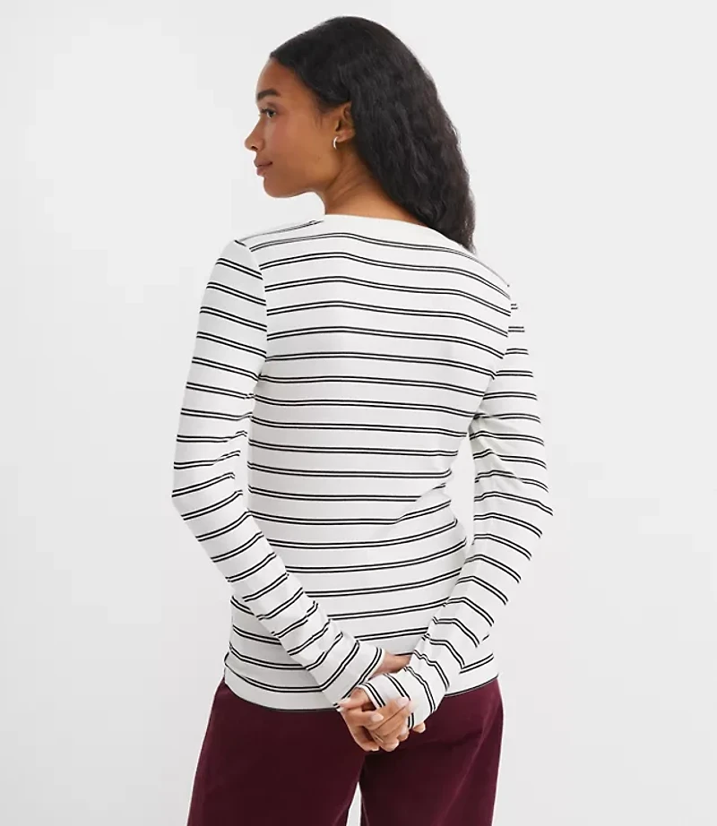 Stripe Ribbed Crew Neck Long Sleeve Tee