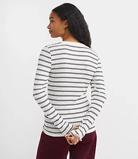 Stripe Ribbed Crew Neck Long Sleeve Tee